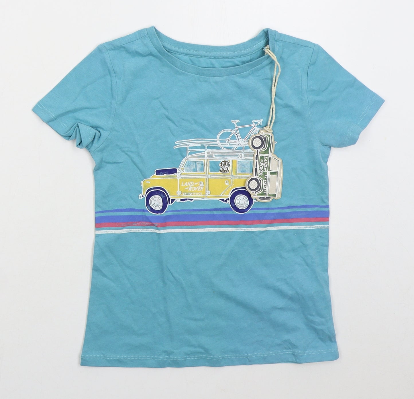 Fat Face Boys Blue  Cotton Basic T-Shirt Size 8-9 Years Crew Neck Pullover - Land Rover