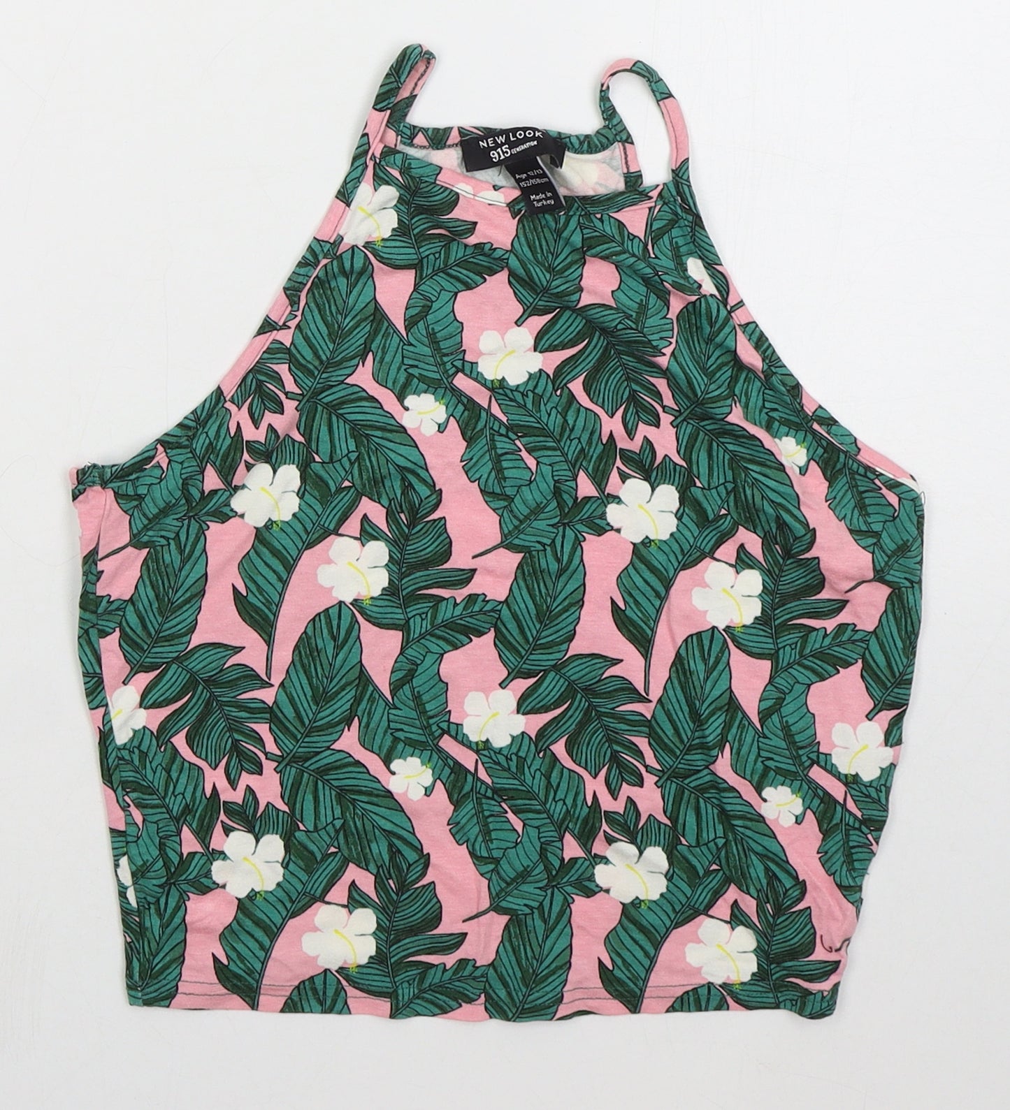 New Look Girls Pink Floral Viscose Cropped Tank Size 12-13 Years Halter Pullover