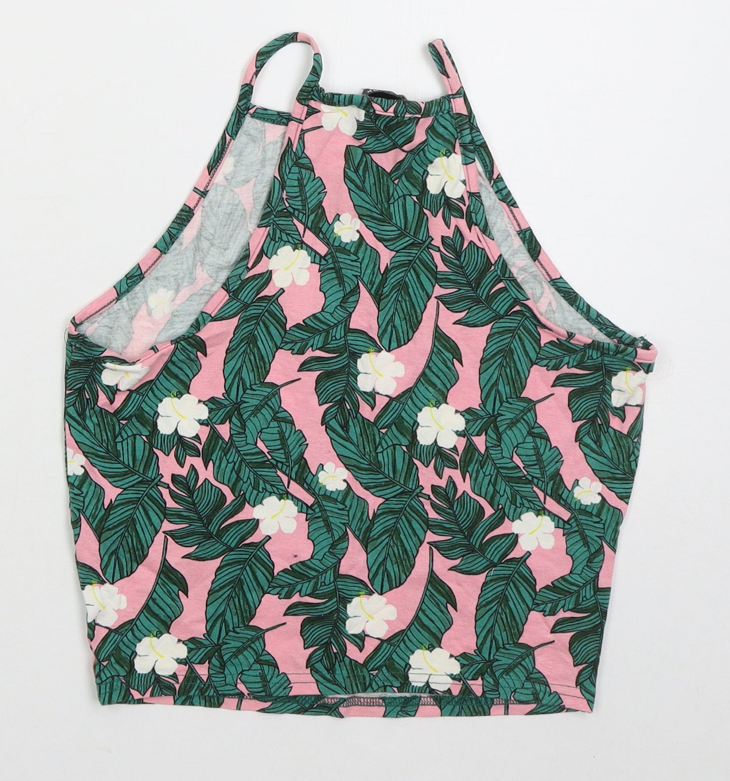 New Look Girls Pink Floral Viscose Cropped Tank Size 12-13 Years Halter Pullover