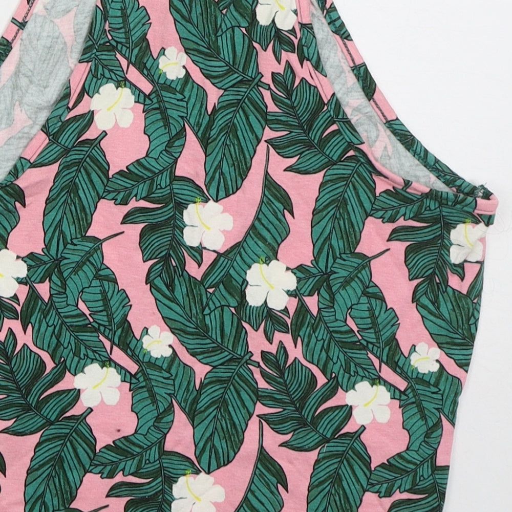 New Look Girls Pink Floral Viscose Cropped Tank Size 12-13 Years Halter Pullover