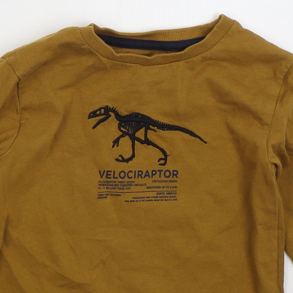 NEXT Boys Brown  Cotton Basic T-Shirt Size 4 Years Crew Neck Pullover - Velocoraptor