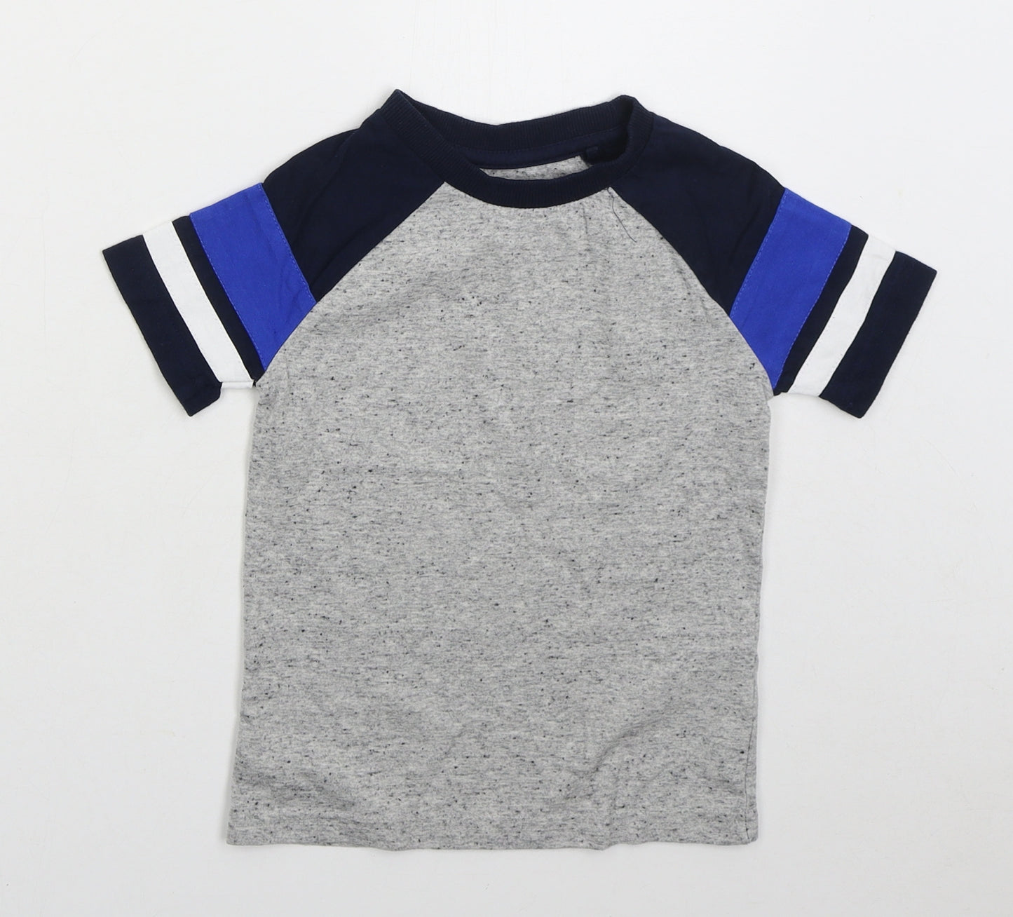 NEXT Boys Grey Striped Cotton Basic T-Shirt Size 4 Years Crew Neck Pullover