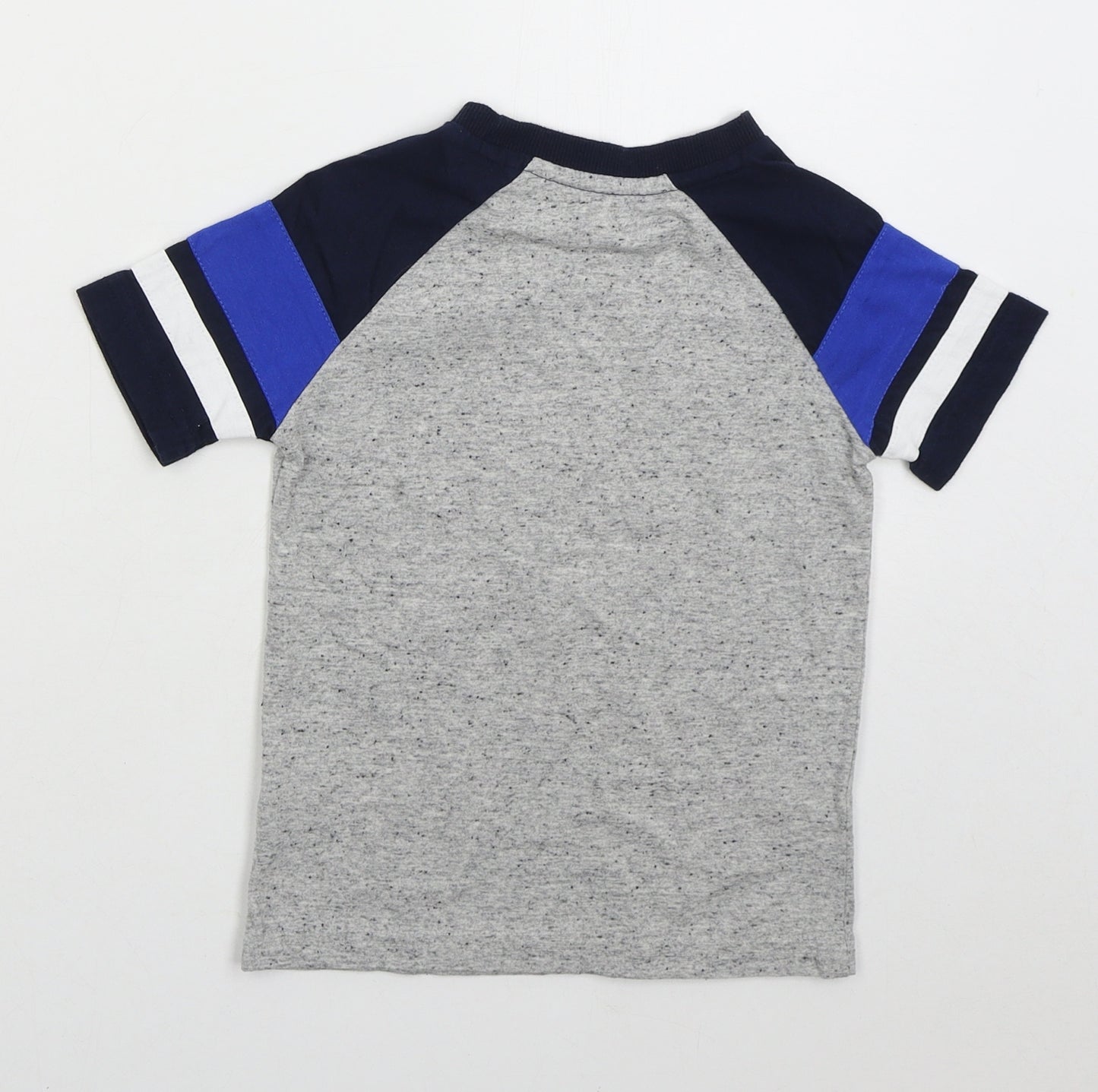 NEXT Boys Grey Striped Cotton Basic T-Shirt Size 4 Years Crew Neck Pullover