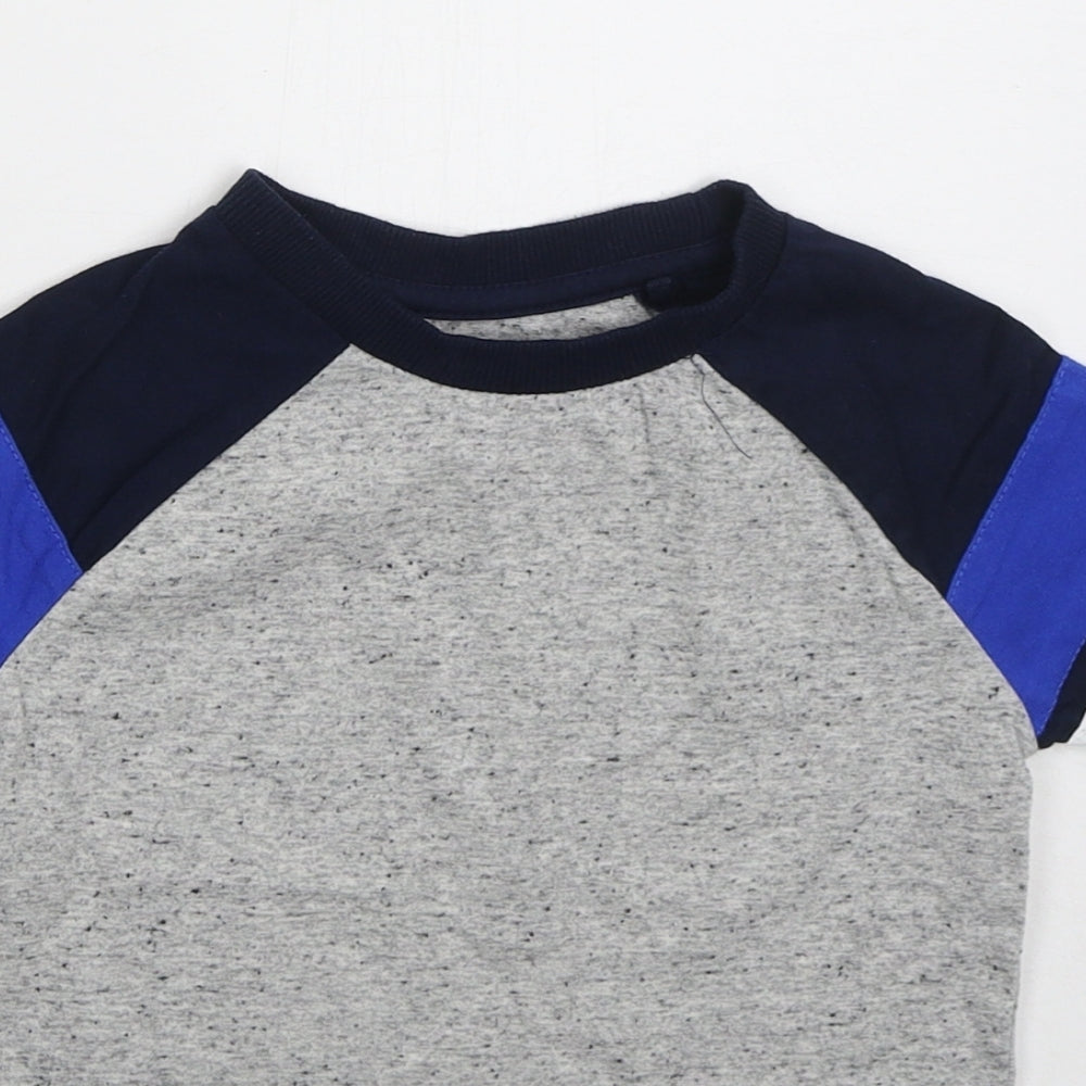 NEXT Boys Grey Striped Cotton Basic T-Shirt Size 4 Years Crew Neck Pullover