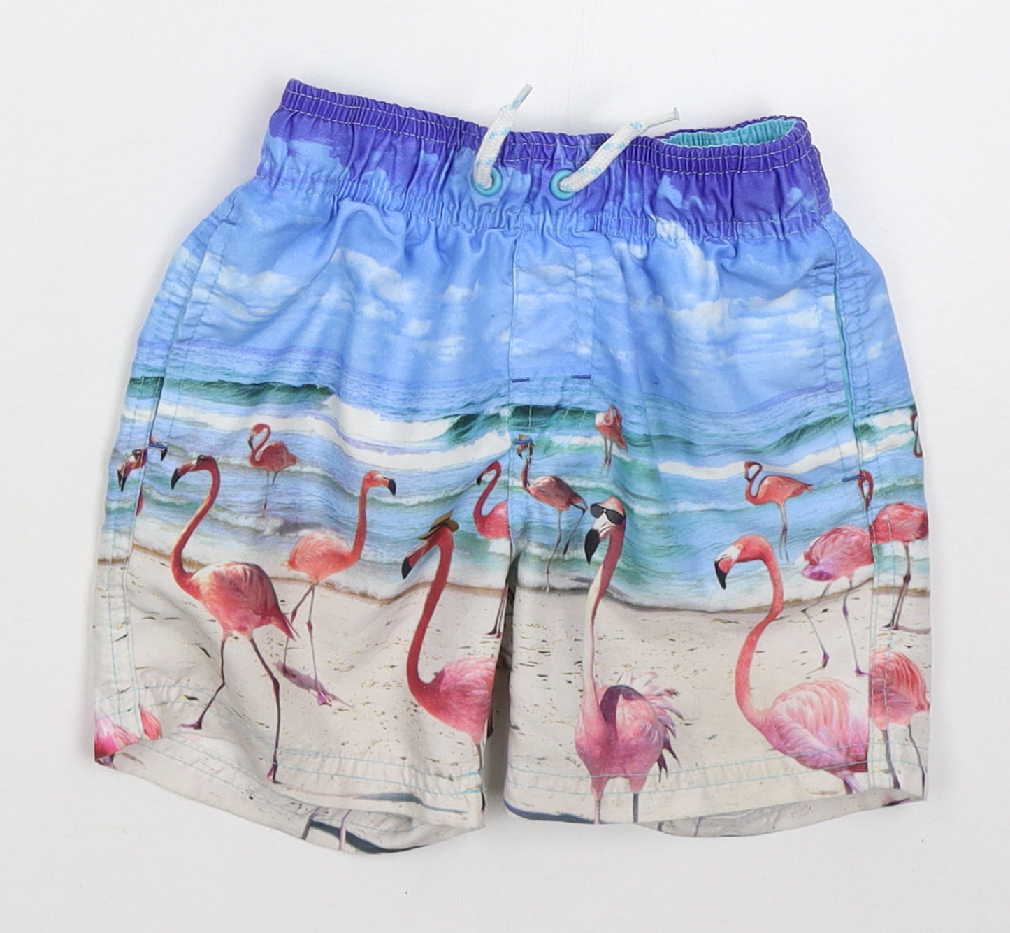 Primark Boys Blue  Polyester Bermuda Shorts Size 2-3 Years  Regular Drawstring - Flamingo Swim Shorts
