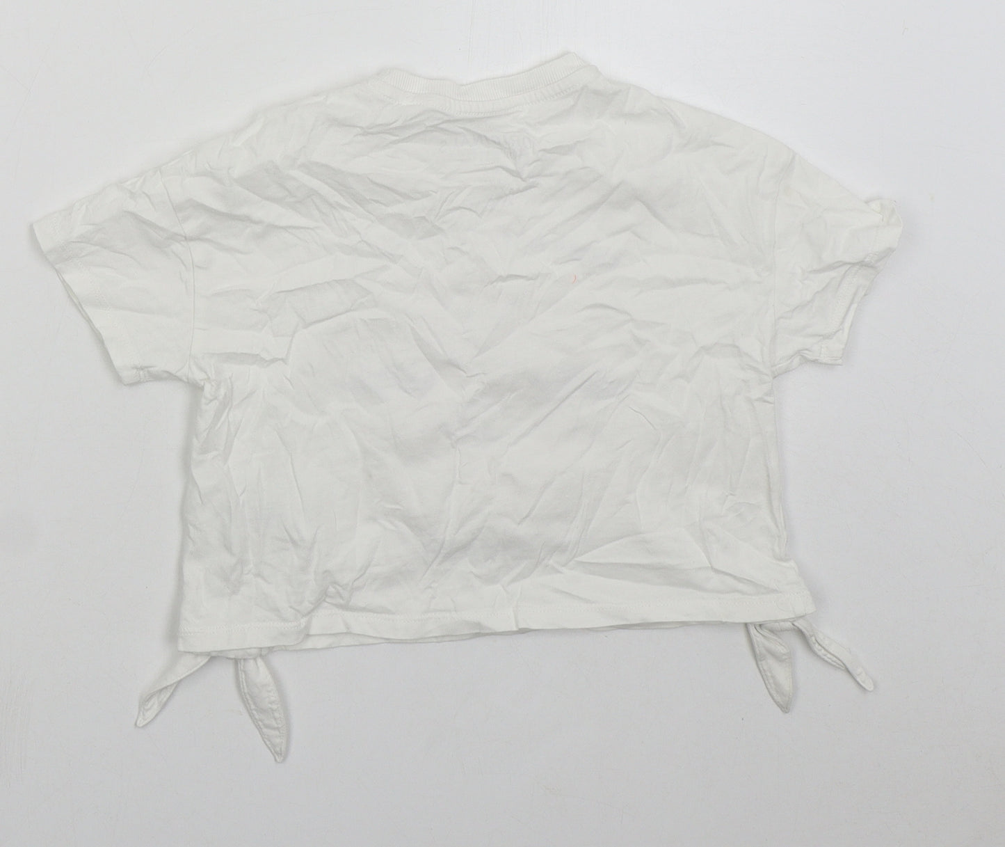 Marks and Spencer Girls White  Cotton Cropped T-Shirt Size 8-9 Years Crew Neck Pullover - Embrace your Inner Flamingo