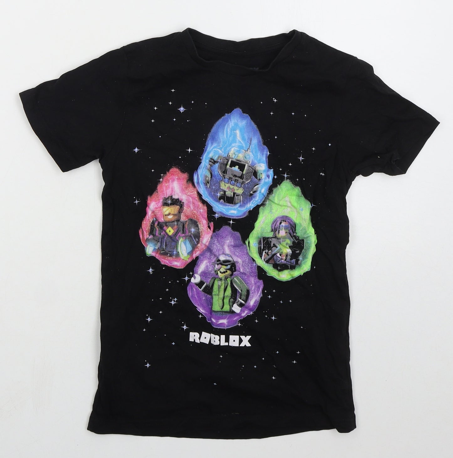 Preworn Boys Black  Cotton Basic T-Shirt Size 9-10 Years Crew Neck Pullover - Roblox