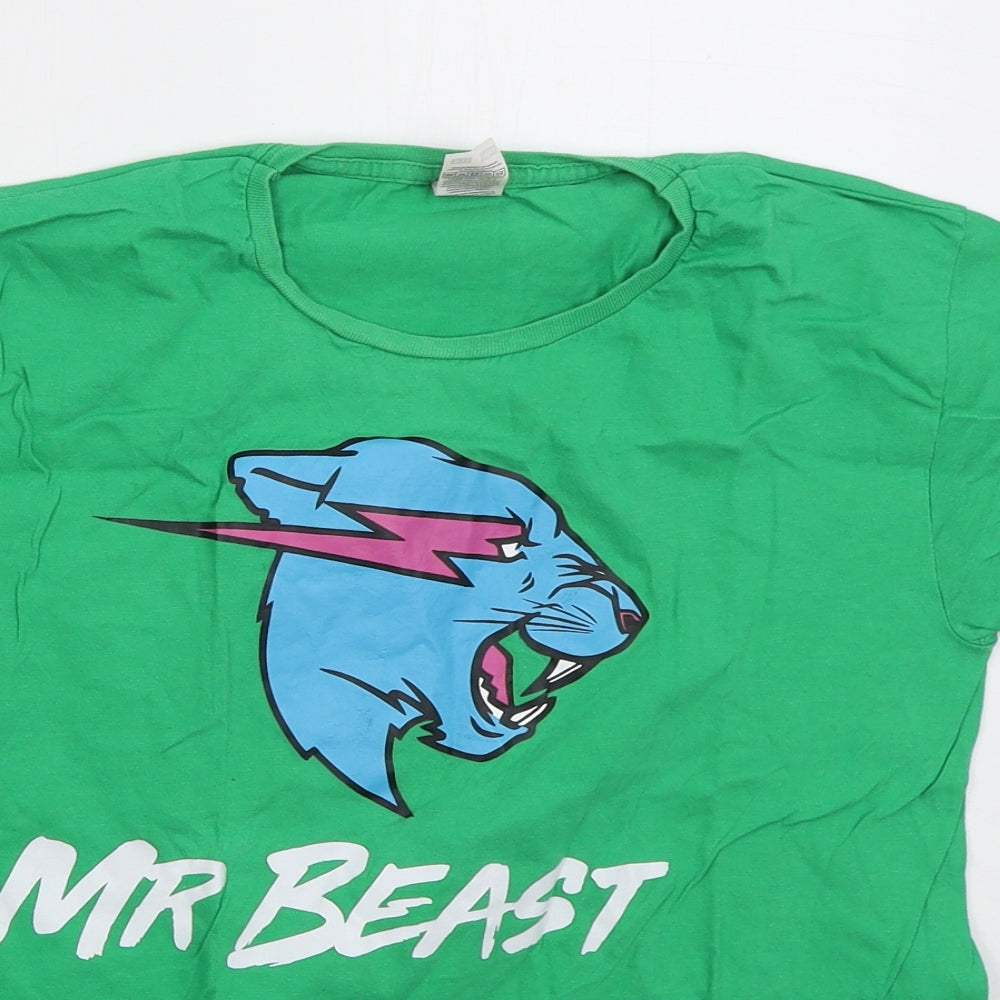 Fruit of the Loom Boys Green  Cotton Basic T-Shirt Size 9-10 Years Crew Neck Pullover - Mr Beast