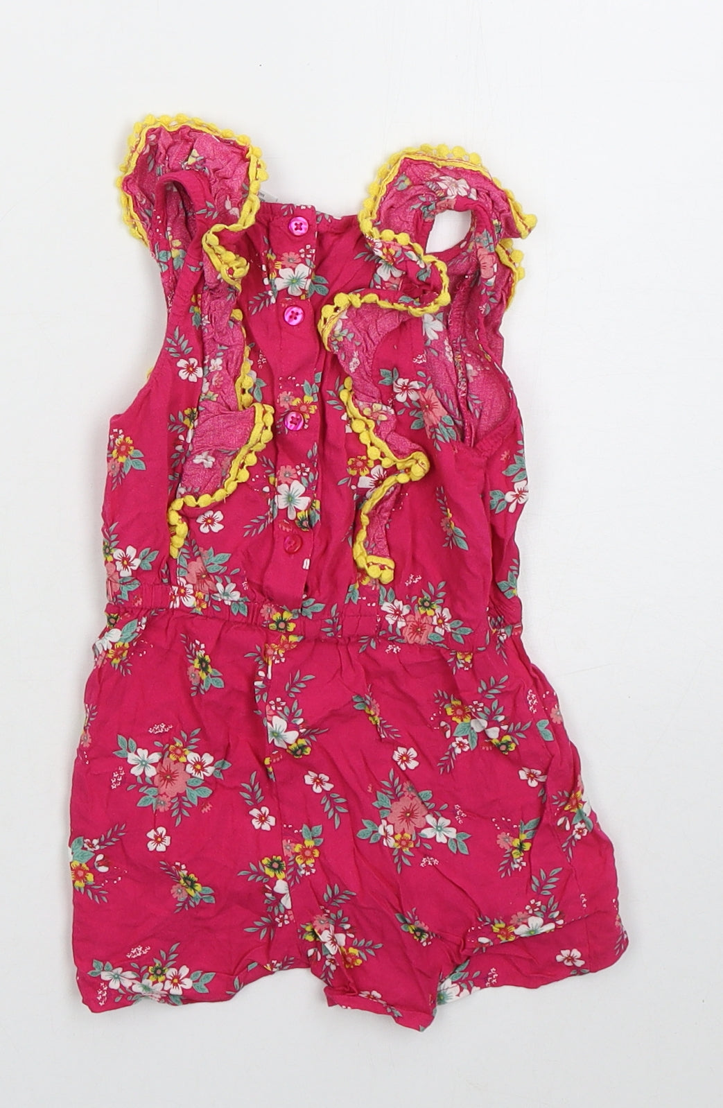 Primark Girls Pink Floral Viscose Playsuit One-Piece Size 3-4 Years  Button