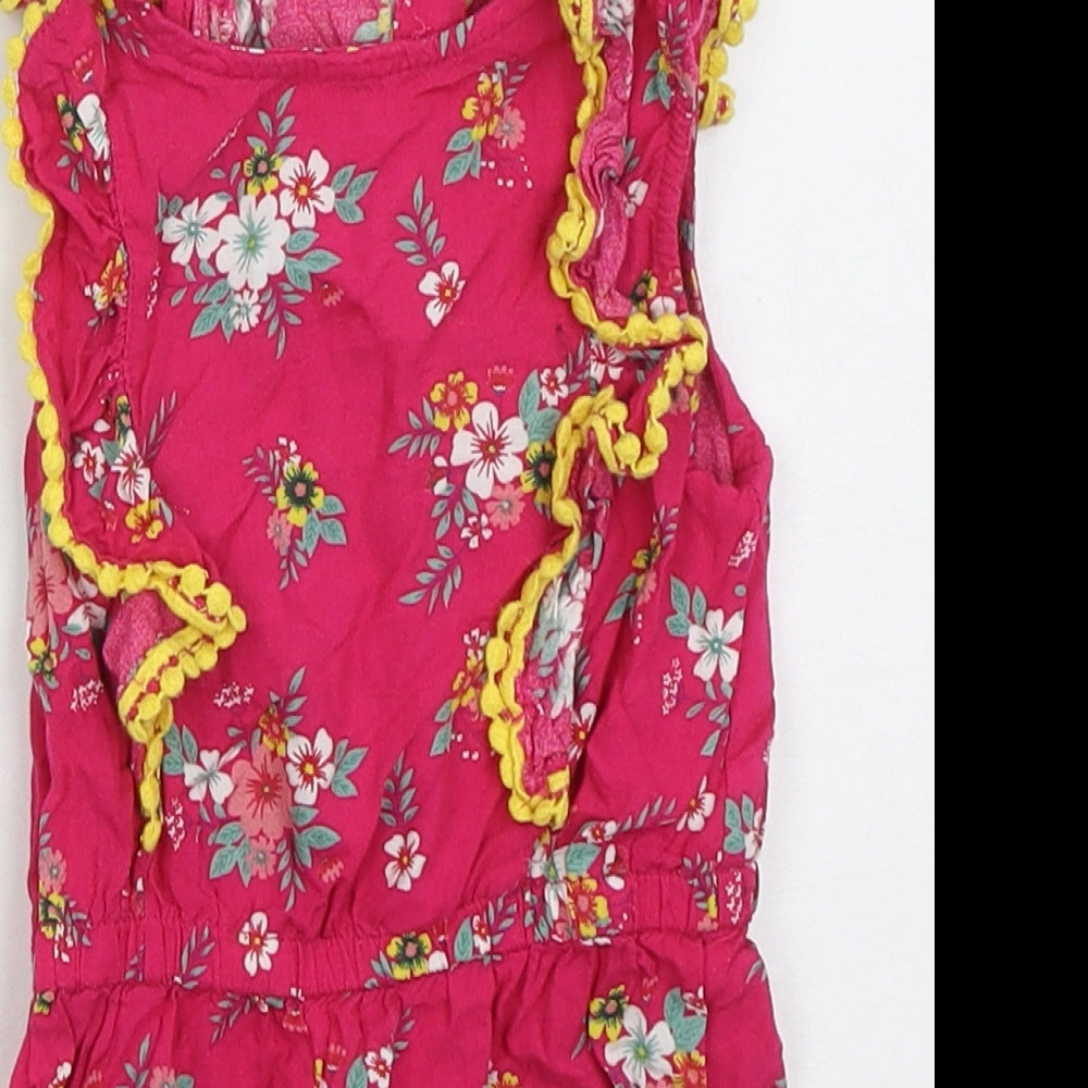 Primark Girls Pink Floral Viscose Playsuit One-Piece Size 3-4 Years  Button