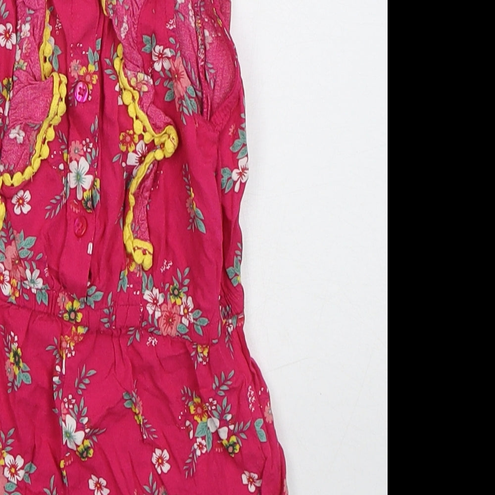 Primark Girls Pink Floral Viscose Playsuit One-Piece Size 3-4 Years  Button