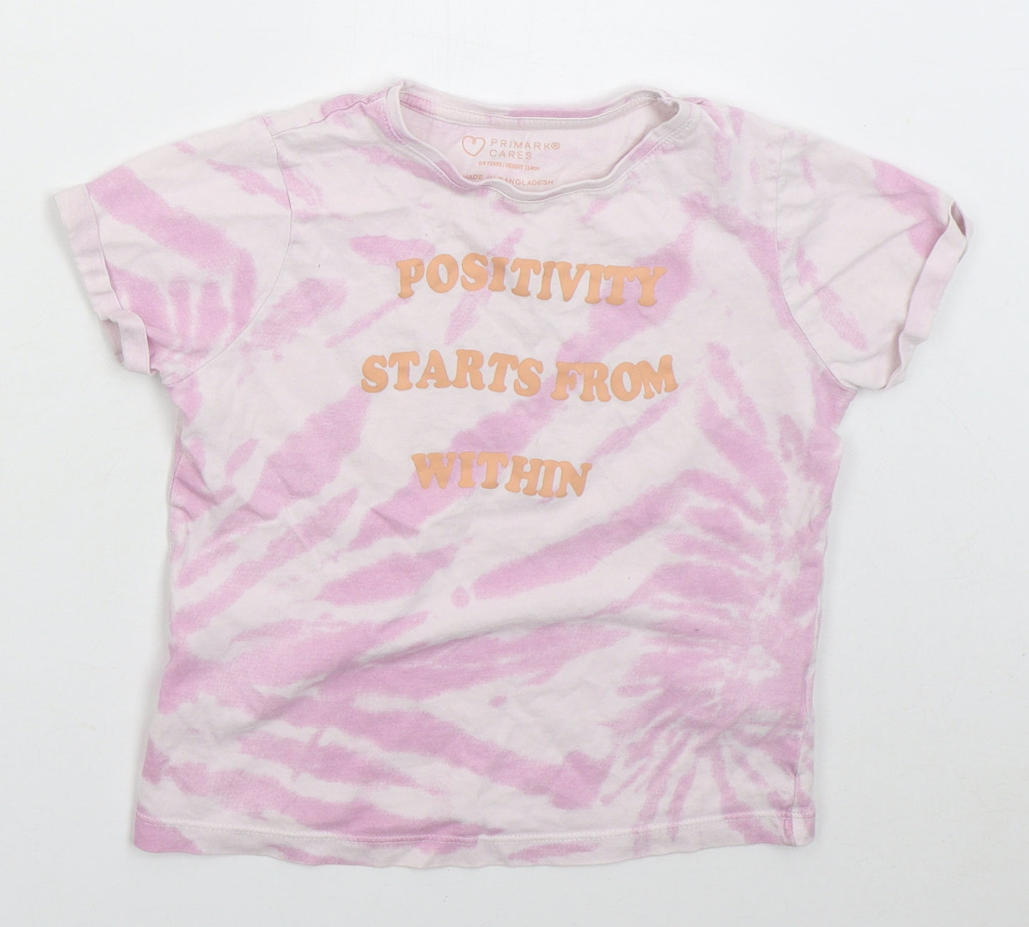 Primark Girls Pink  Cotton Basic T-Shirt Size 8-9 Years Crew Neck Pullover - Positivity Stars From Within