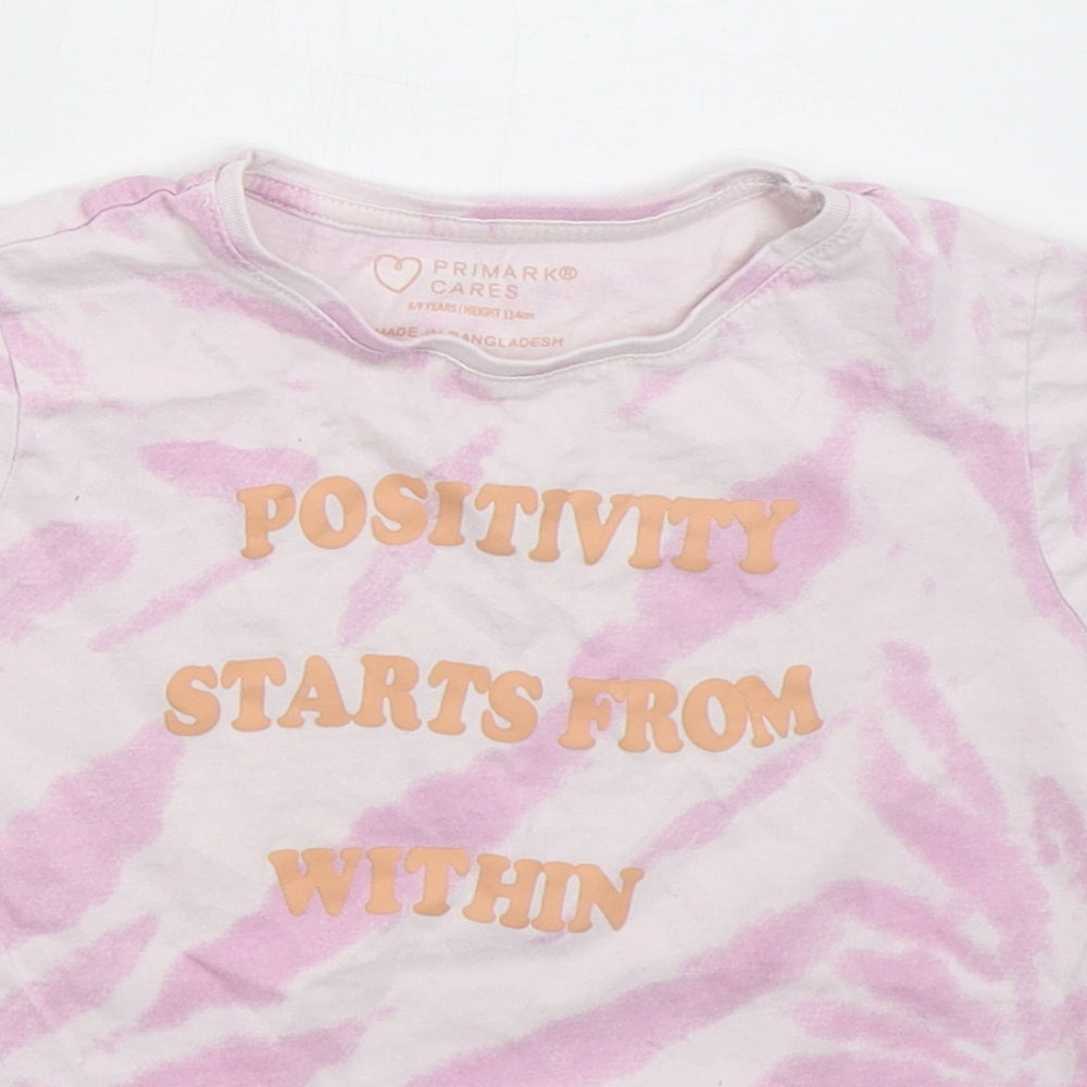 Primark Girls Pink  Cotton Basic T-Shirt Size 8-9 Years Crew Neck Pullover - Positivity Stars From Within