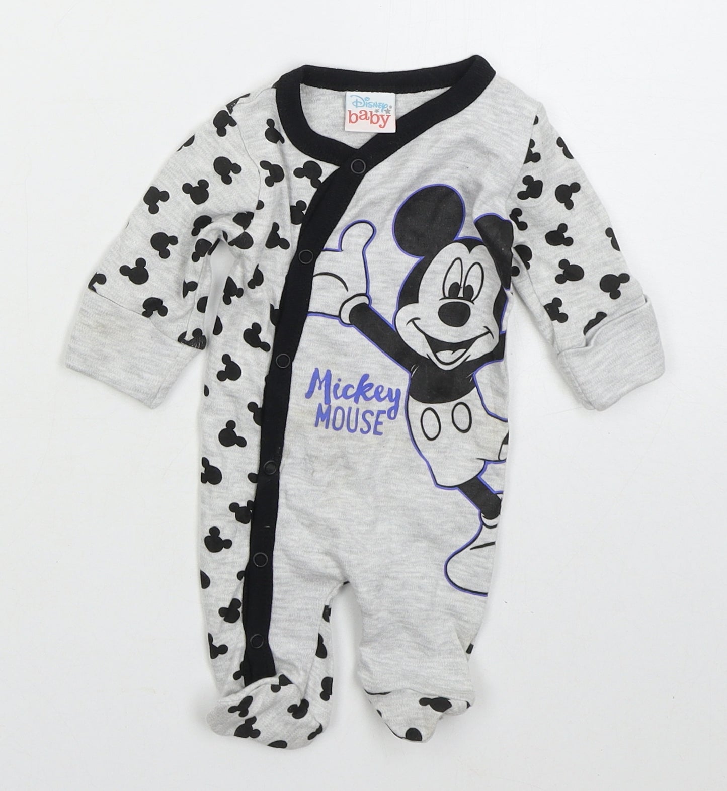 Pep&Co Baby Grey Solid Cotton Cami One Piece Size Newborn  Button - Mickey Mouse