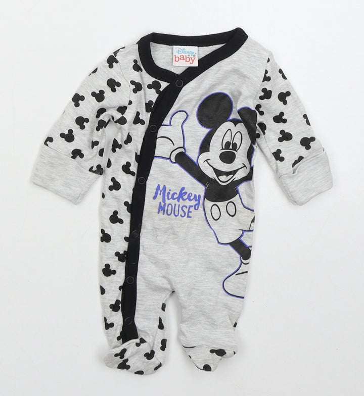 Pep&Co Baby Grey Solid Cotton Cami One Piece Size Newborn  Button - Mickey Mouse