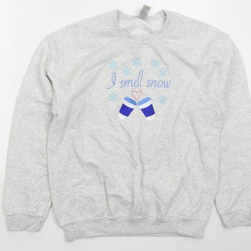 Gildan Womens Grey  Cotton Pullover Sweatshirt Size M  Pullover - I Smell Snow