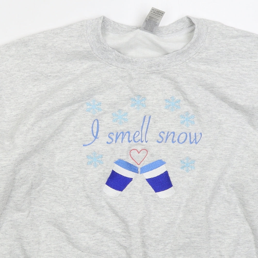 Gildan Womens Grey  Cotton Pullover Sweatshirt Size M  Pullover - I Smell Snow