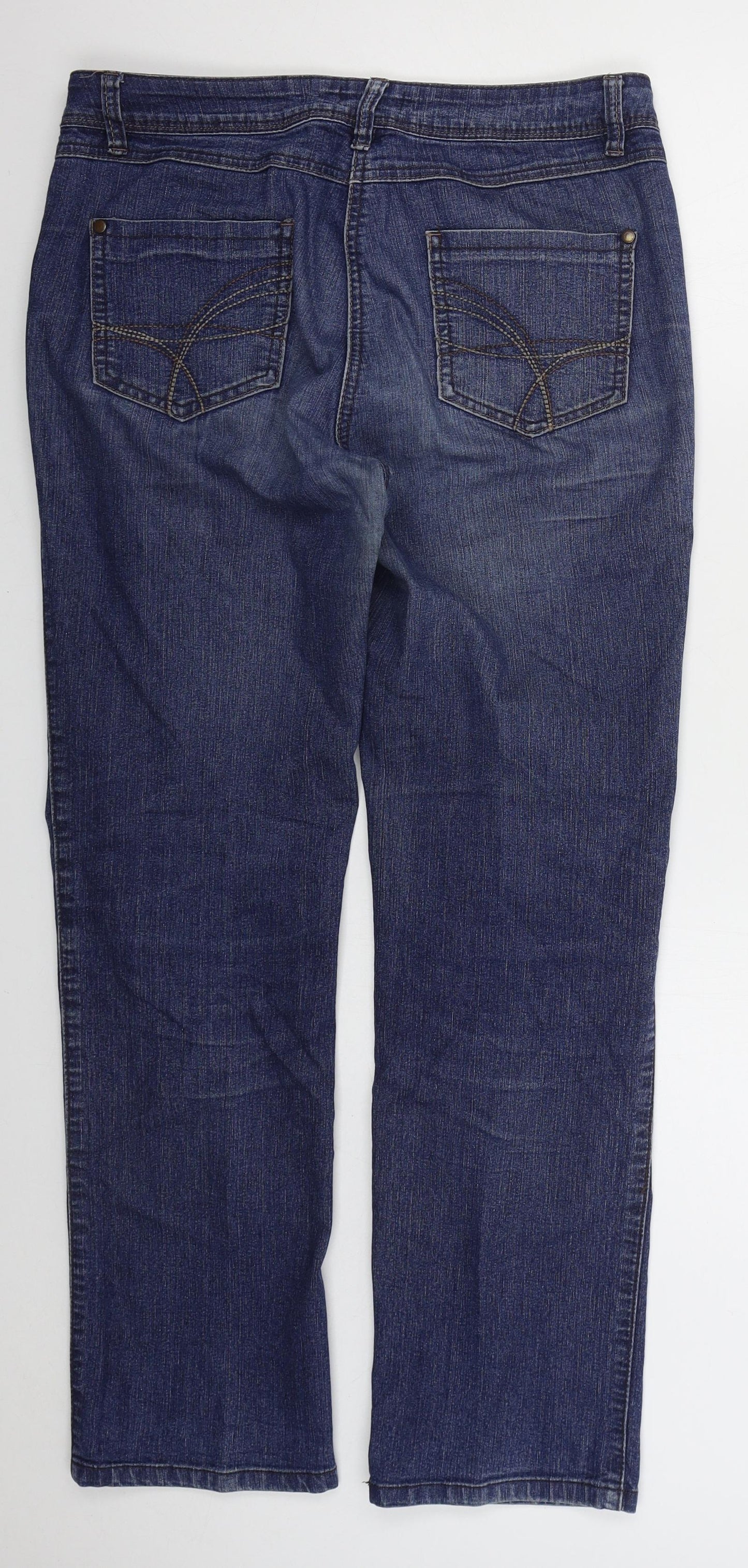 M&Co Womens Blue  Cotton Straight Jeans Size 12 L29 in Regular Button