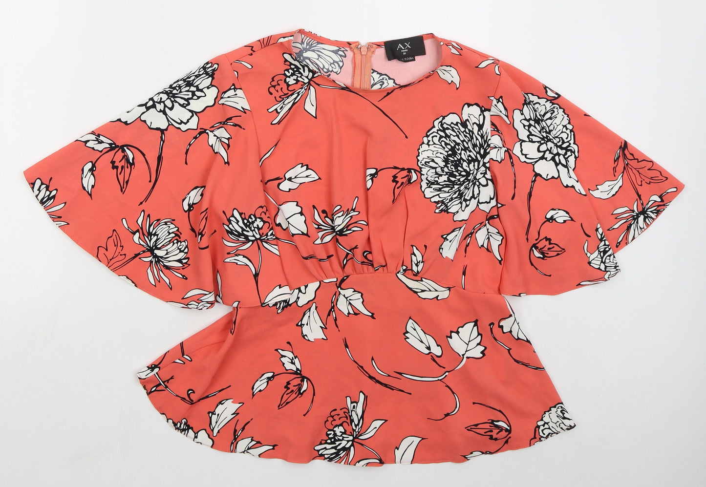 AX Paris Womens Pink Floral Polyester Basic Blouse Size 10 Round Neck