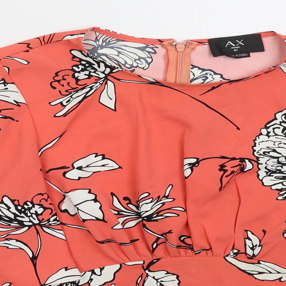 AX Paris Womens Pink Floral Polyester Basic Blouse Size 10 Round Neck