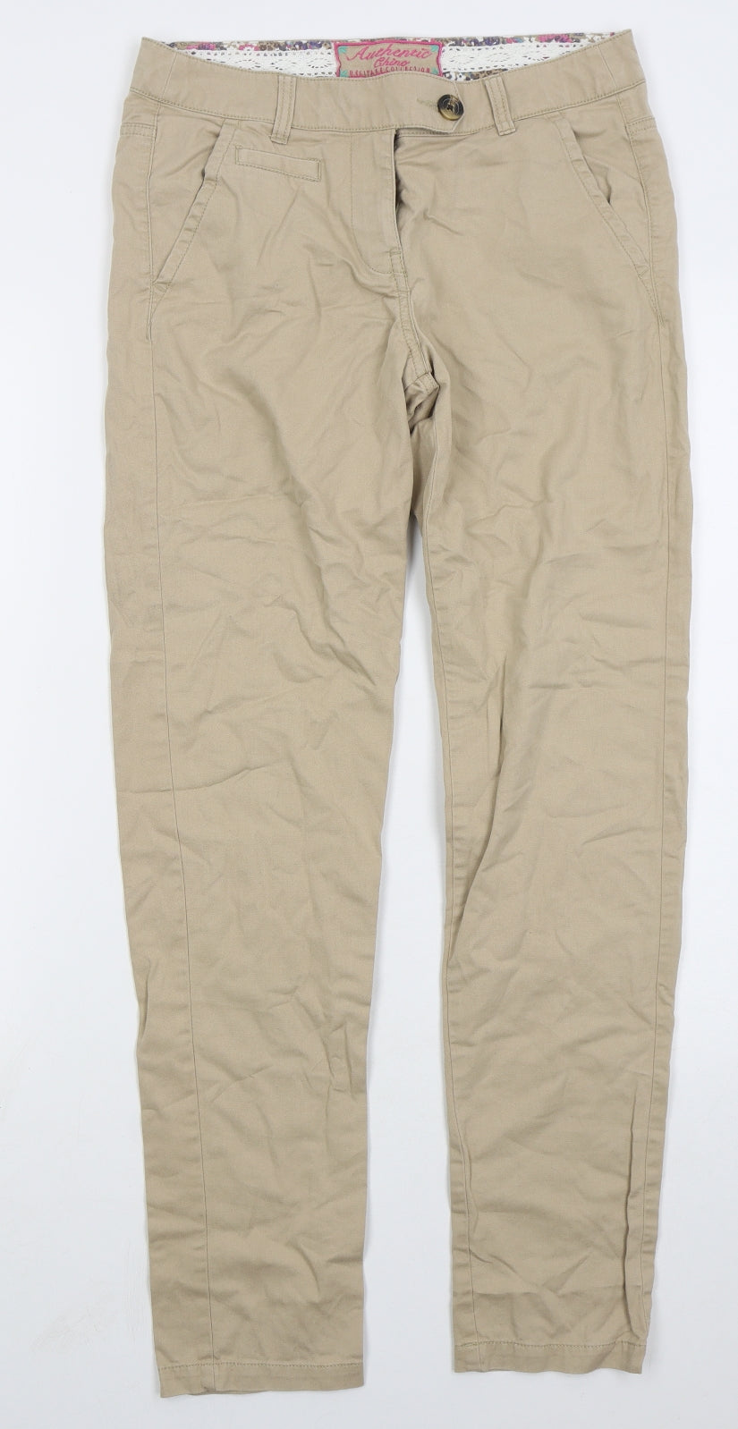 F&F Womens Beige  Cotton Trousers  Size 8 L30 in Regular Button