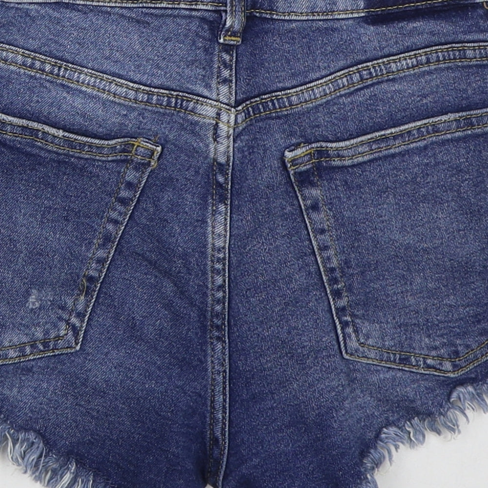 H&M Womens Blue  Cotton Cut-Off Shorts Size 8  Regular Button