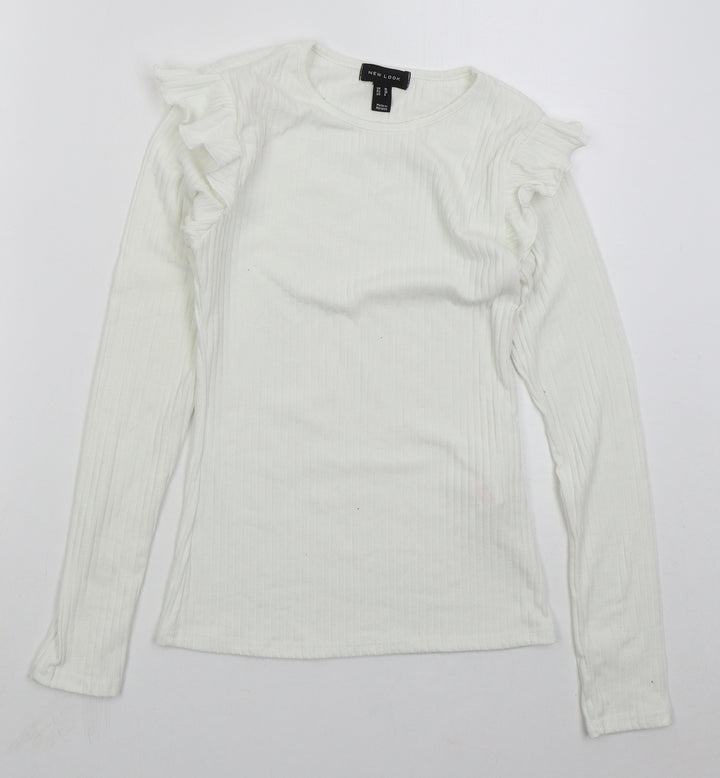 New Look Womens White Crew Neck  Polyester Pullover Jumper Size 10