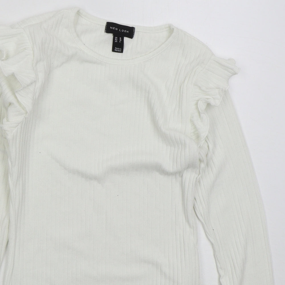 New Look Womens White Crew Neck  Polyester Pullover Jumper Size 10