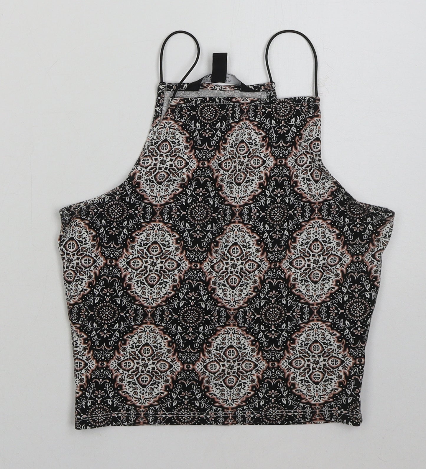 New Look Girls Black Geometric Cotton Cropped Tank Size 12-13 Years Halter Pullover