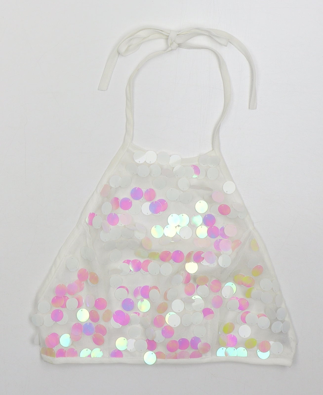 PRETTYLITTLETHING Womens White  Polyester Cropped Tank Size 8 Halter