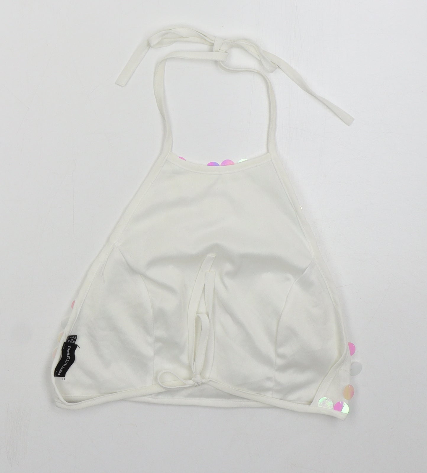 PRETTYLITTLETHING Womens White  Polyester Cropped Tank Size 8 Halter