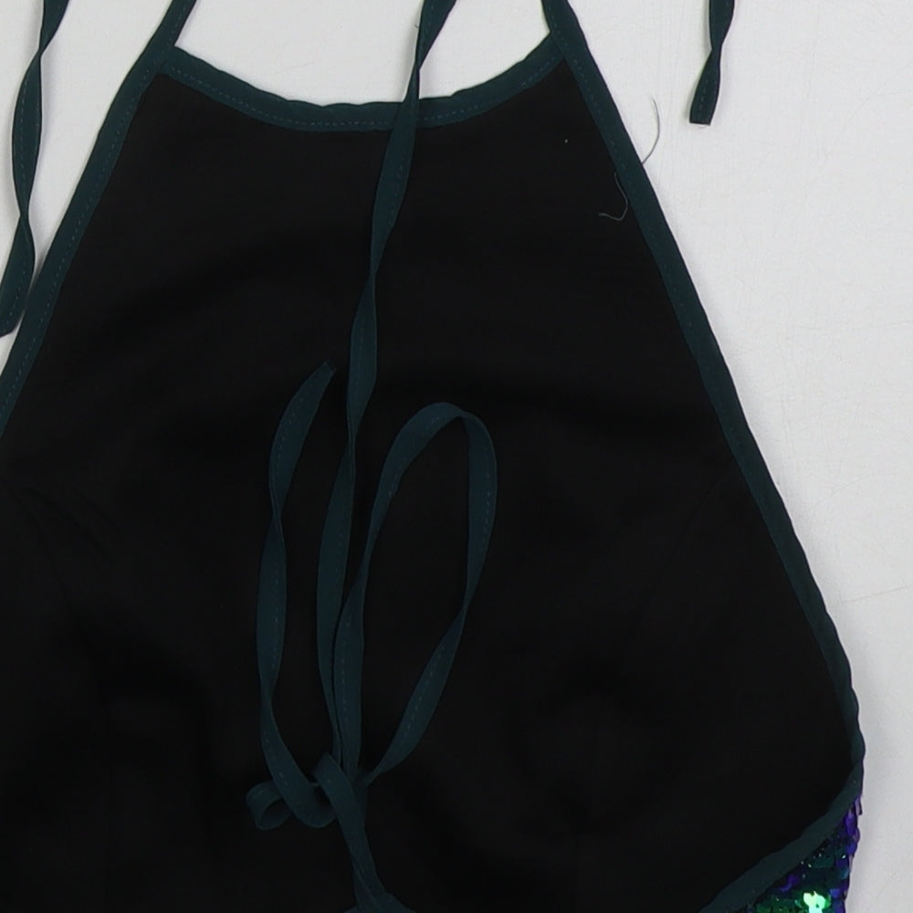 PRETTYLITTLETHING Womens Green  Polyester Cropped Tank Size 8 Halter - Blue Green Sequins