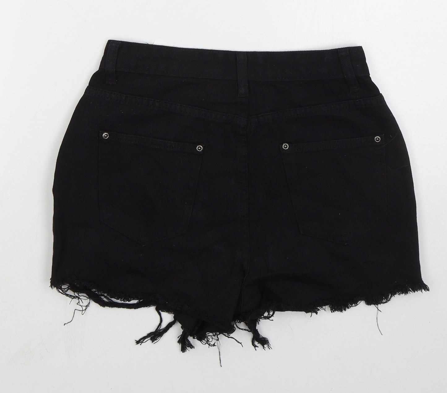 PRETTYLITTLETHING Womens Black  Cotton Cut-Off Shorts Size 8  Regular Button