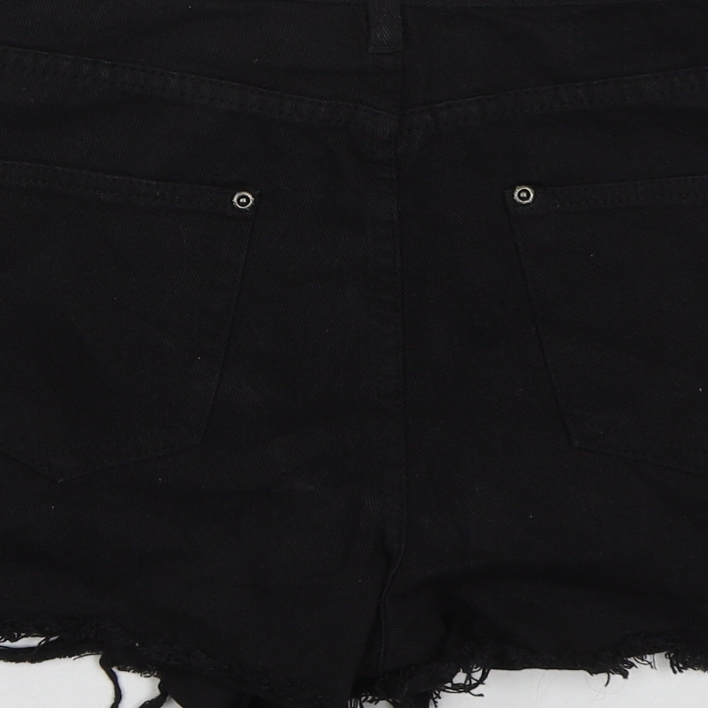 PRETTYLITTLETHING Womens Black  Cotton Cut-Off Shorts Size 8  Regular Button