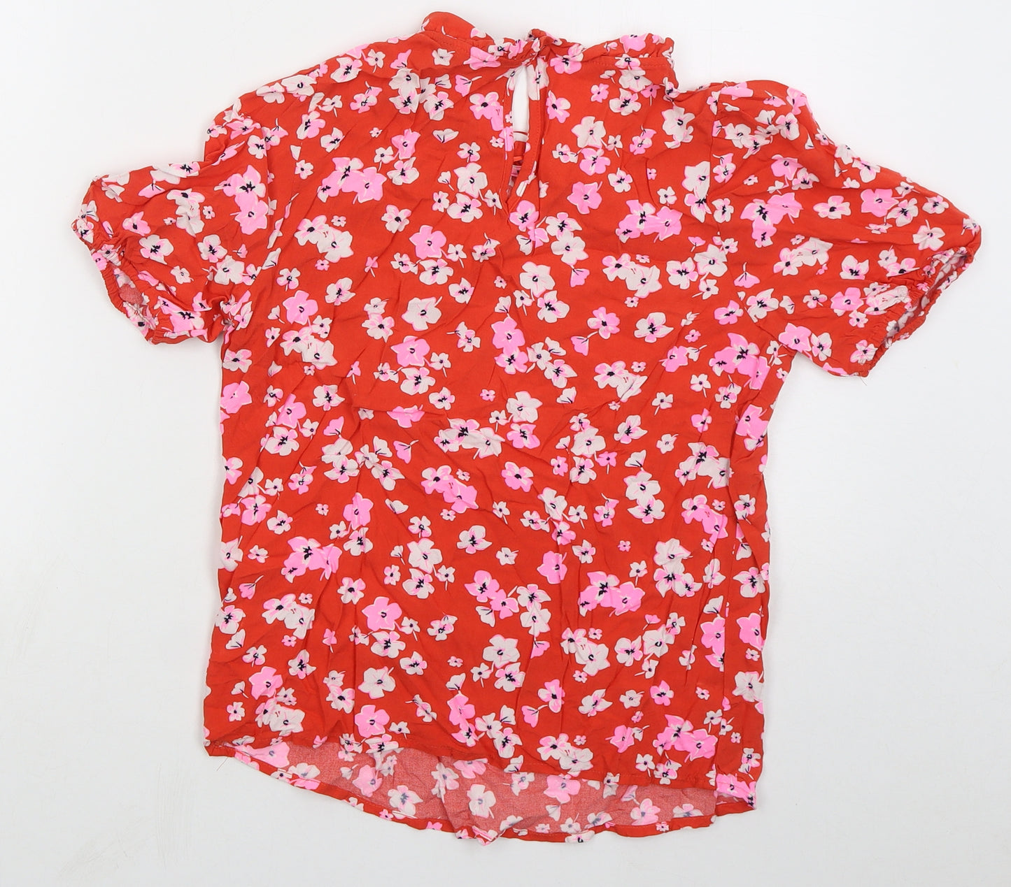 Marks and Spencer Womens Red Floral Viscose Basic T-Shirt Size 6 Round Neck