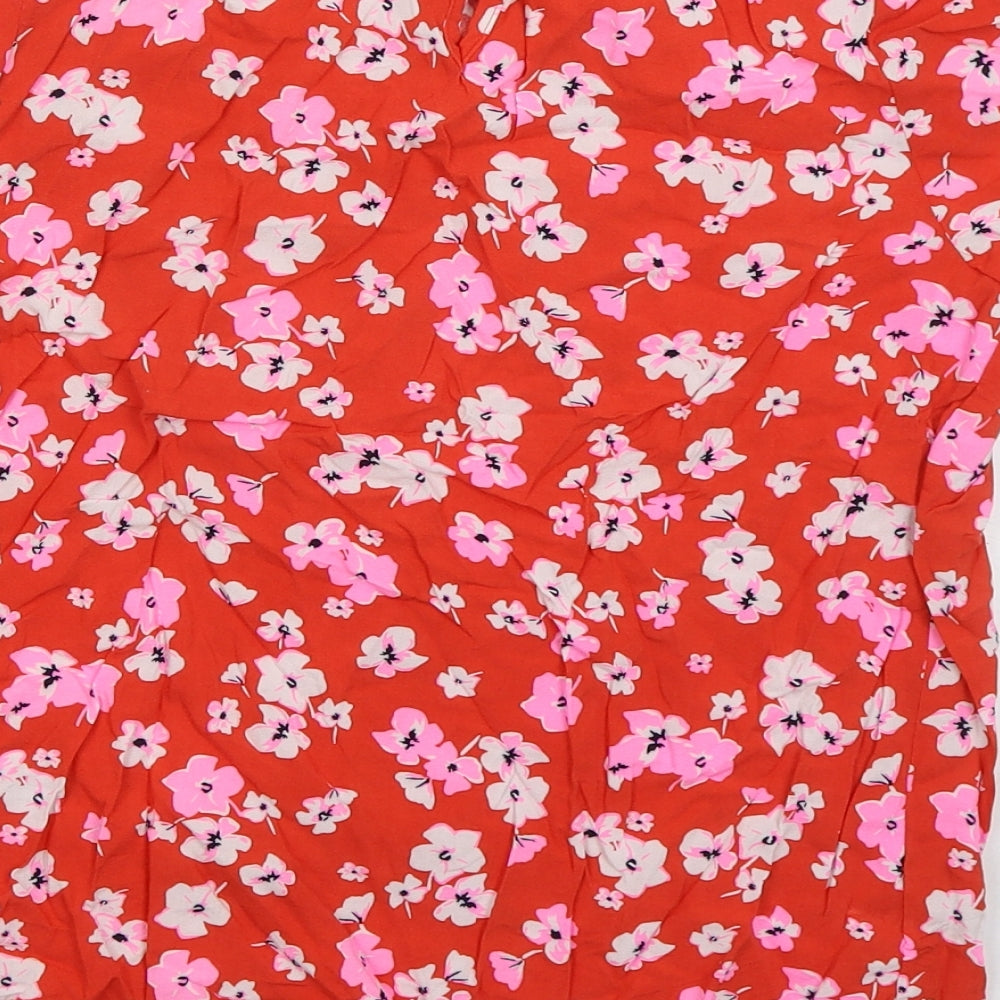 Marks and Spencer Womens Red Floral Viscose Basic T-Shirt Size 6 Round Neck