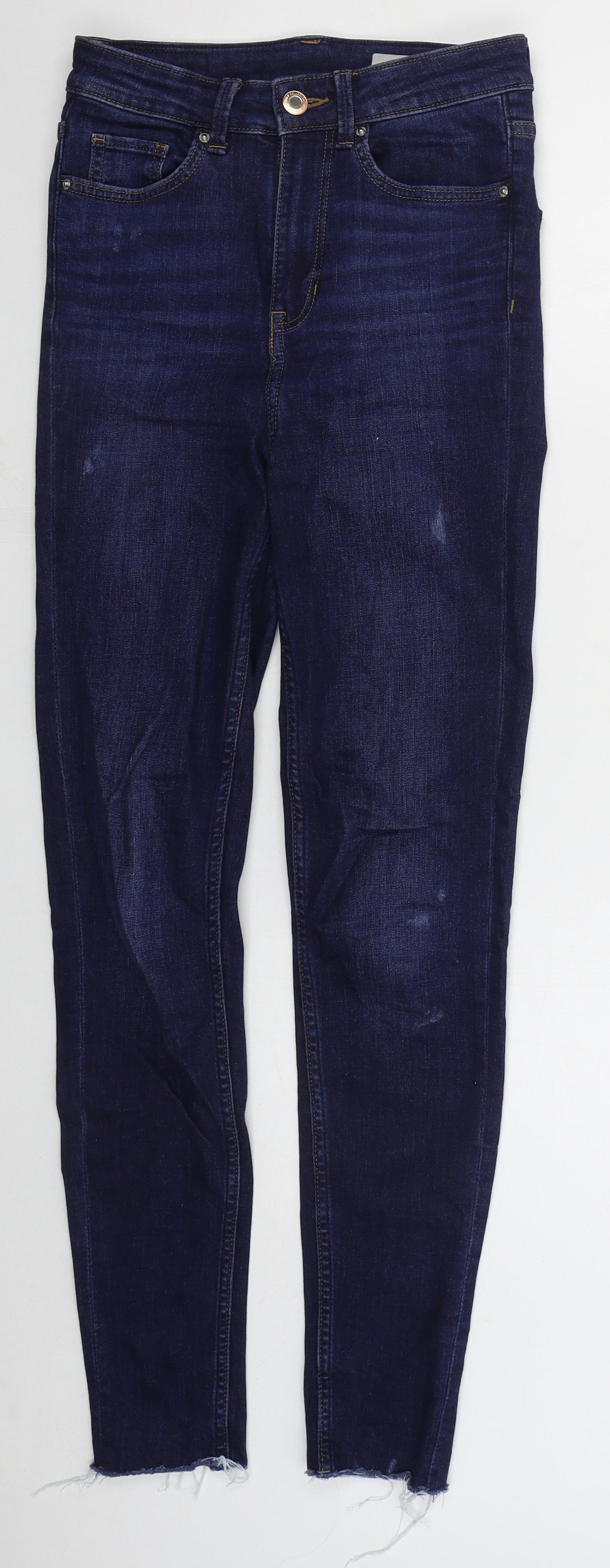 Marks and Spencer Womens Blue  Cotton Skinny Jeans Size 6 L29 in Regular Button