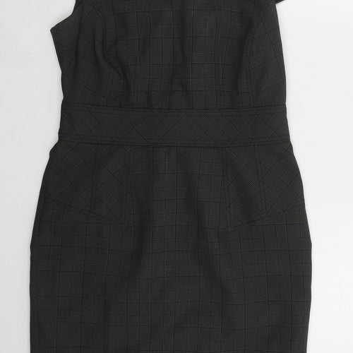 Shop Direct Womens Grey Check Polyester Pencil Dress  Size 10  Round Neck Zip