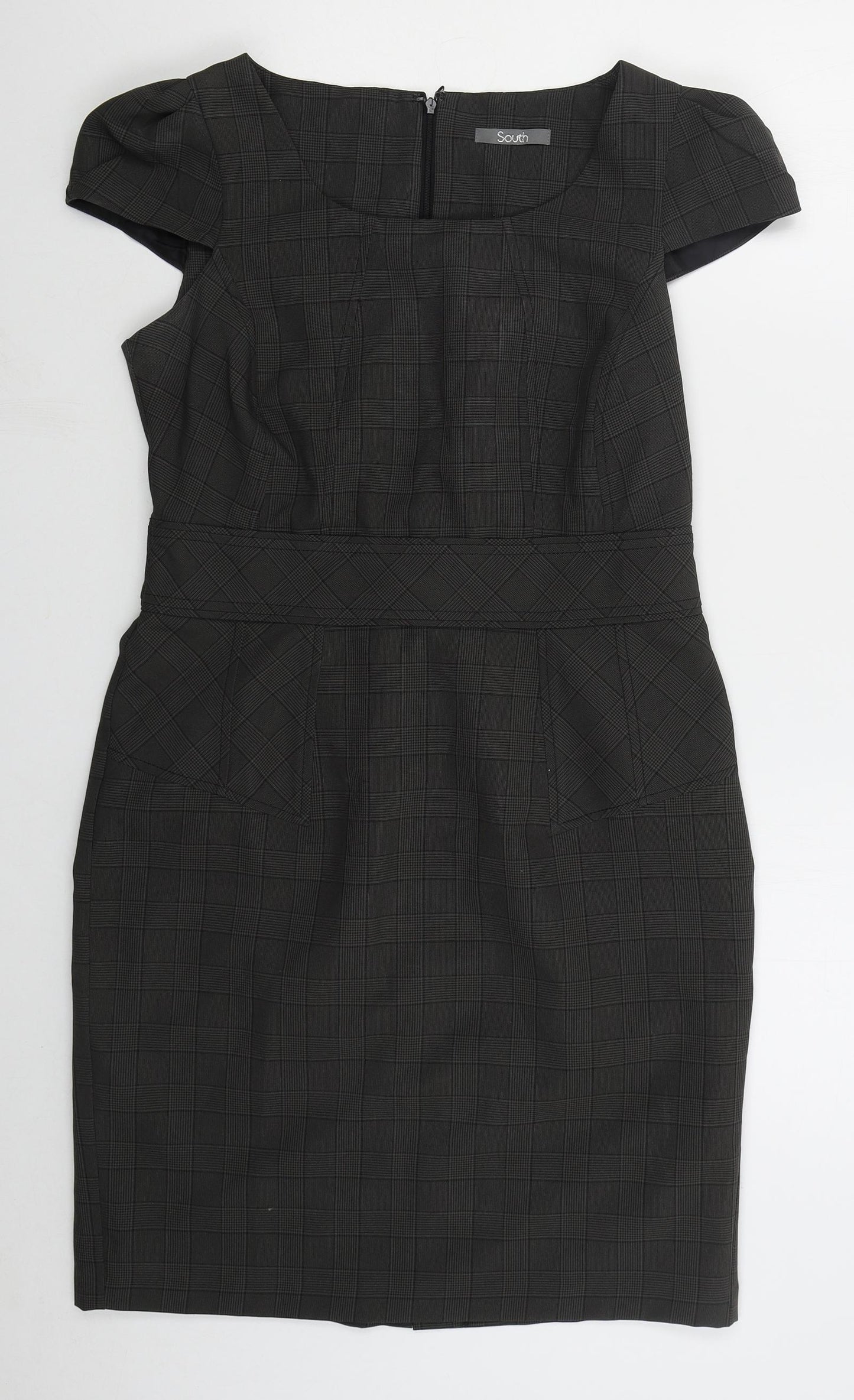 Shop Direct Womens Grey Check Polyester Pencil Dress  Size 10  Round Neck Zip