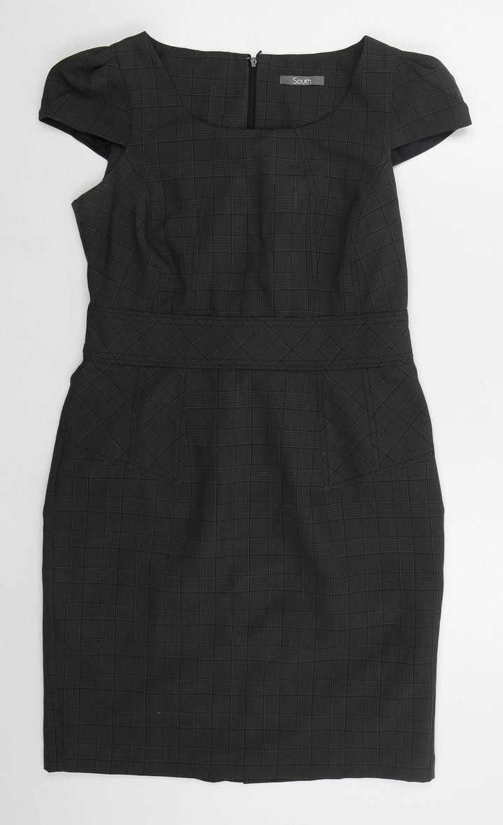 Shop Direct Womens Grey Check Polyester Pencil Dress  Size 10  Round Neck Zip