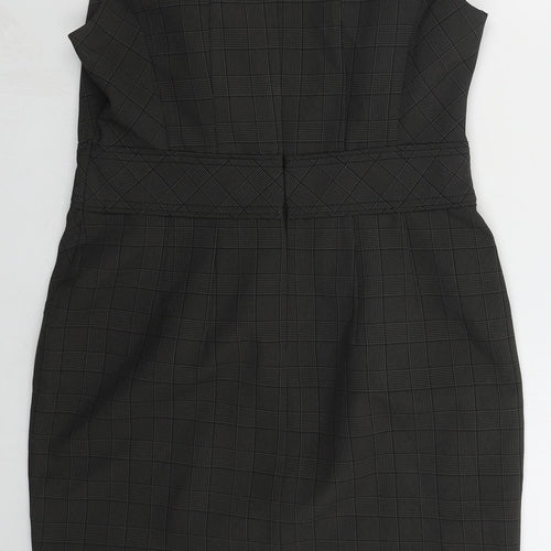 Shop Direct Womens Grey Check Polyester Pencil Dress  Size 10  Round Neck Zip