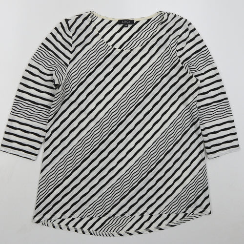 Soon Womens White Striped Polyester Basic T-Shirt Size 14 Round Neck - Black and White