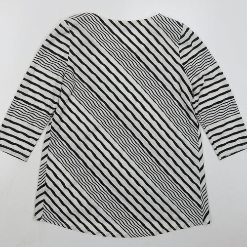 Soon Womens White Striped Polyester Basic T-Shirt Size 14 Round Neck - Black and White