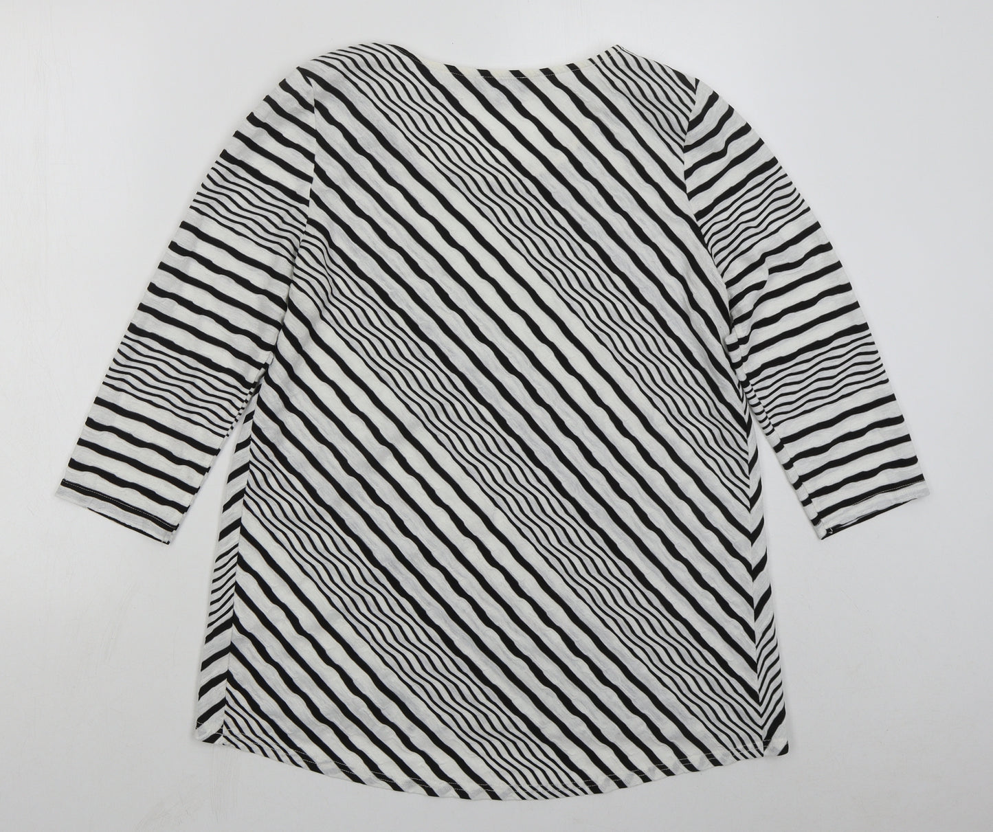 Soon Womens White Striped Polyester Basic T-Shirt Size 14 Round Neck - Black and White