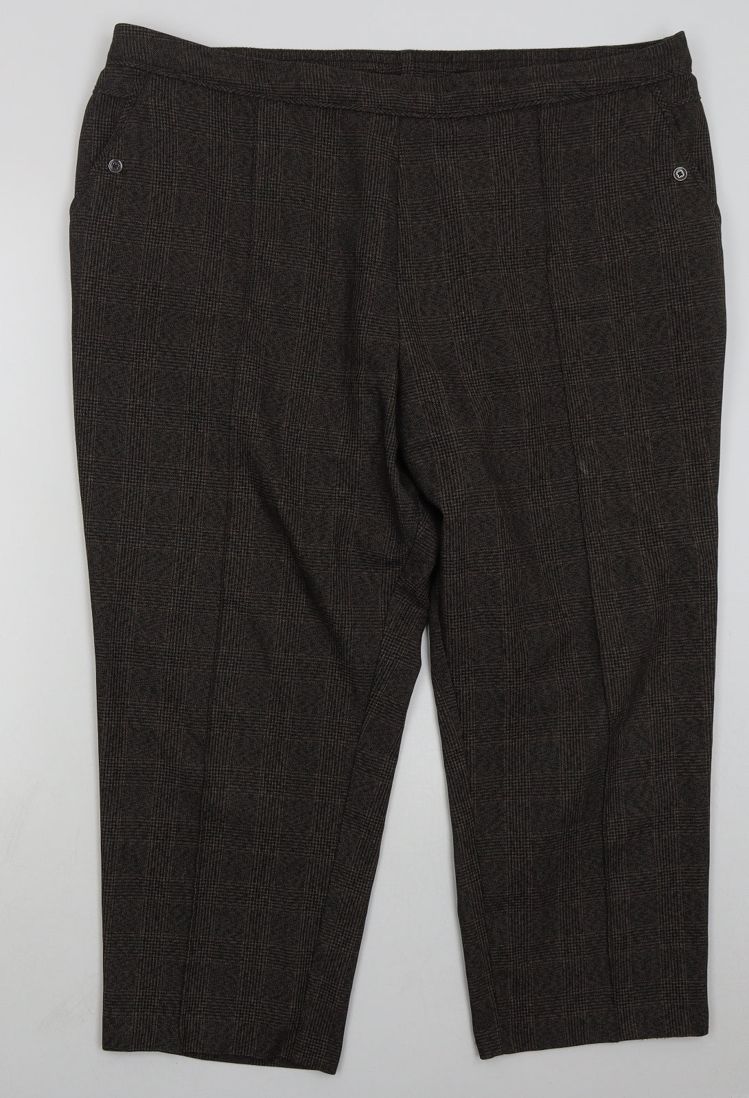 Marks and Spencer Womens Brown Check Polyester Trousers  Size 24 L25 in Regular