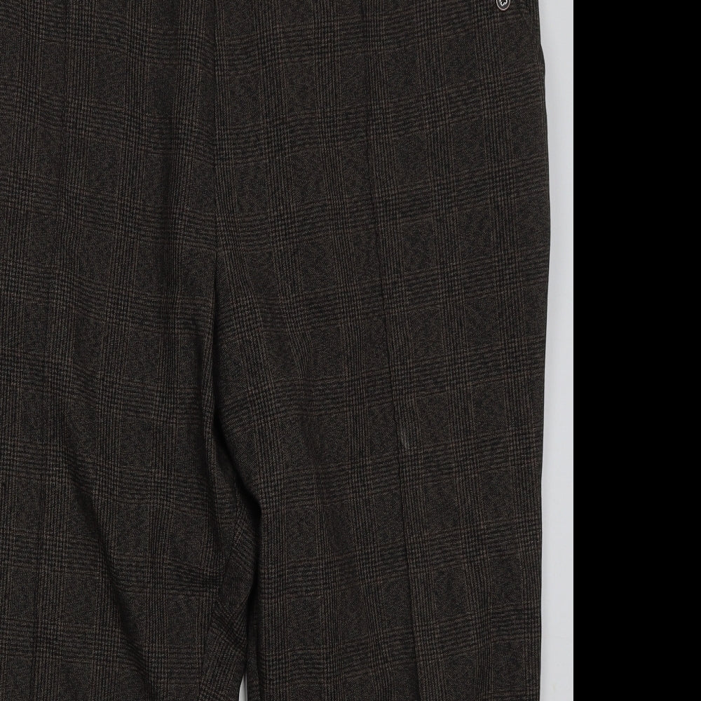 Marks and Spencer Womens Brown Check Polyester Trousers  Size 24 L25 in Regular