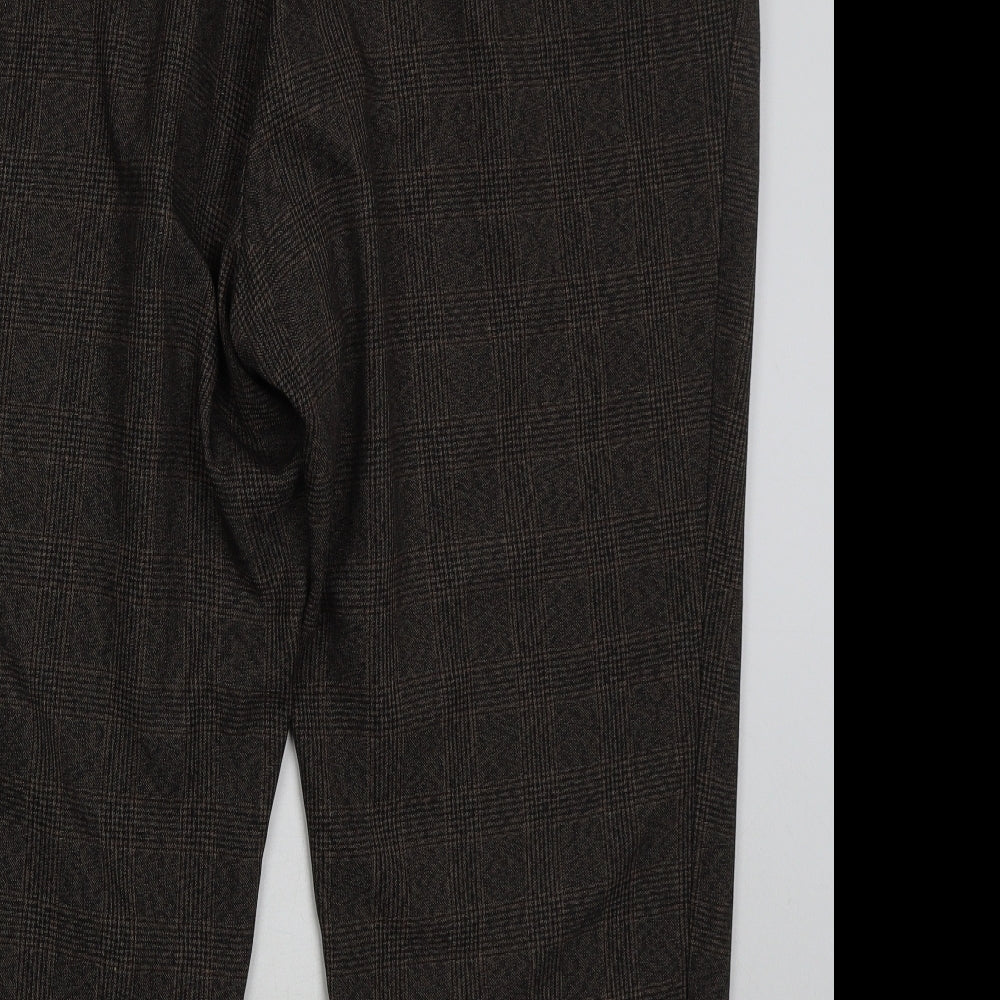 Marks and Spencer Womens Brown Check Polyester Trousers  Size 24 L25 in Regular