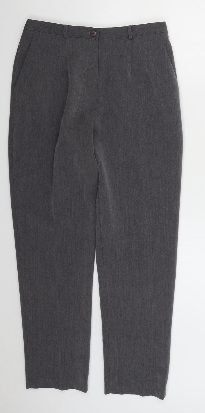 BASSINI Womens Grey Polyester Trousers Size 12 L27 in Regular Button