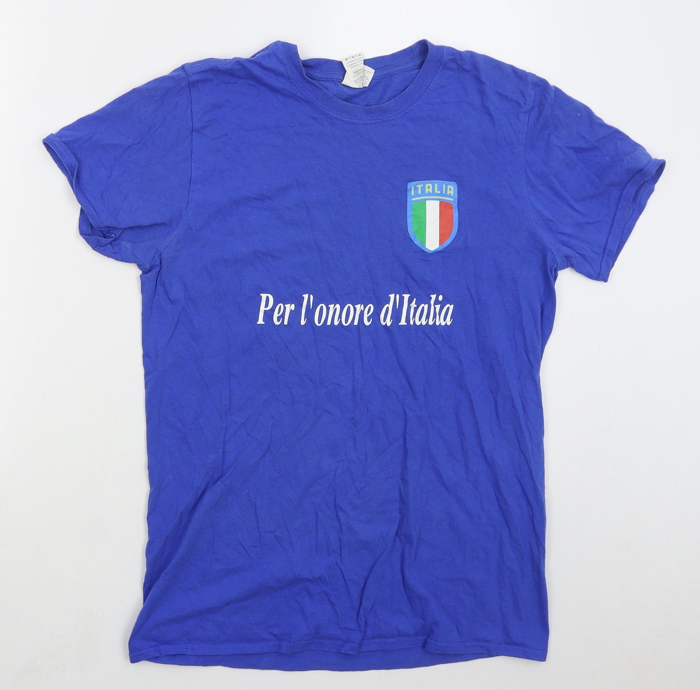 Gildan Mens Blue  Cotton  T-Shirt Size M Crew Neck  - Italia
