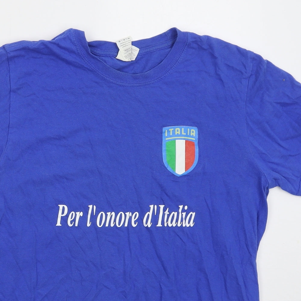 Gildan Mens Blue  Cotton  T-Shirt Size M Crew Neck  - Italia